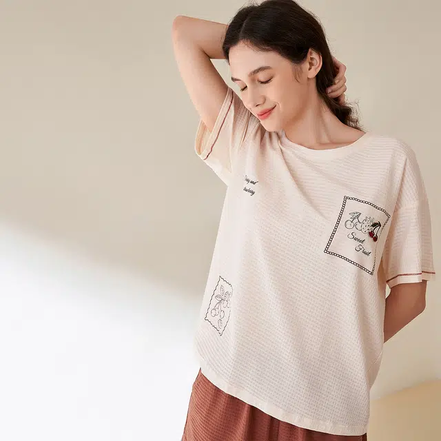 安之伴 夏季薄款舒适可外穿短袖短裤宽松版家居服套装 女款