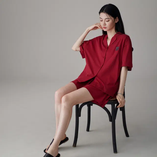 同语 睡衣夏季凉感纯棉套装红色结婚喜庆女士家居服夏天 家居套装 女款 殷红