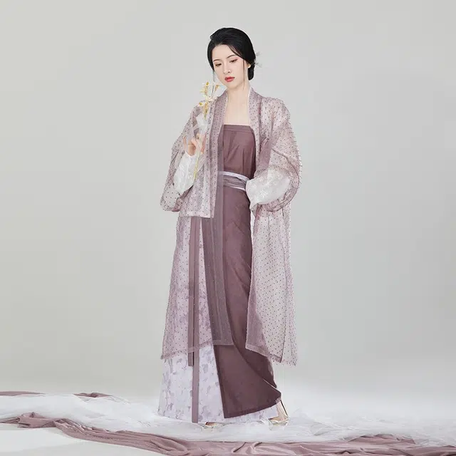 织造司 宋制欧根纱七分袖长干寺半臂汉服 女款 紫色