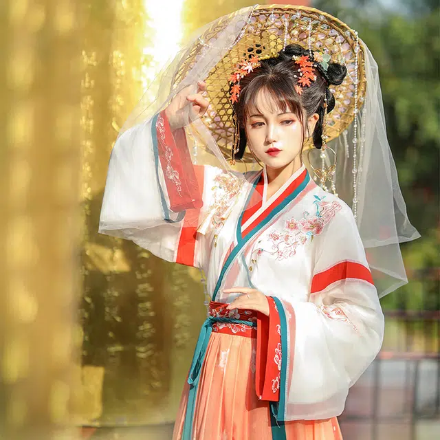 玄唐 晋制中国风改良仙气交领齐腰拼色古装汉服 女款 花蝶粉色  新年推荐