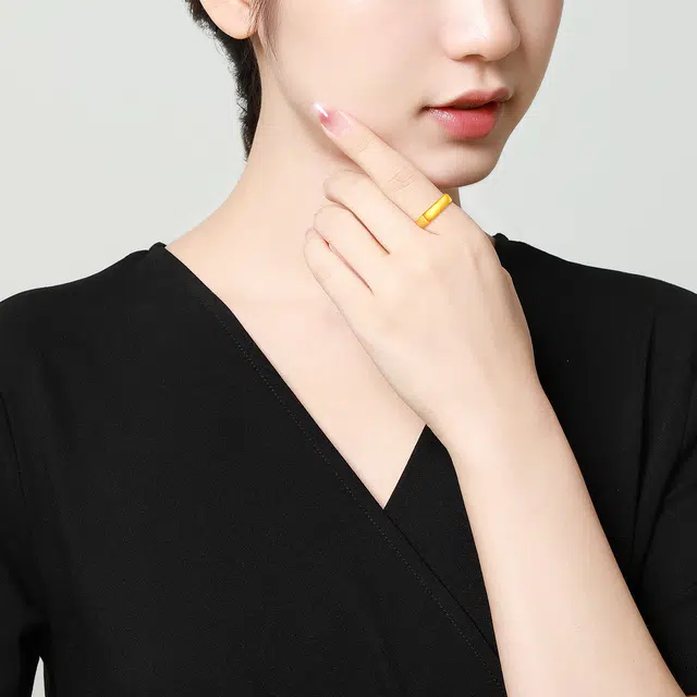 梦金园 黄金戒指 简约素圈足金光面戒指 时尚百搭活口可调节情侣对戒 男女同款情侣款 纪念日礼物