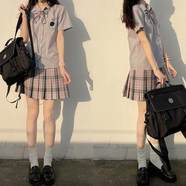 东鲸岁时记 日系格纹百褶半身裙 女款