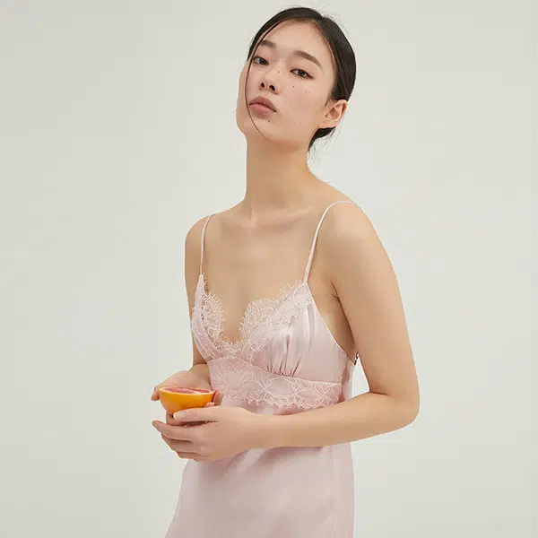 桑罗 真丝拼蕾丝法式吊带性感桑蚕丝美肤睡裙  真丝睡衣真丝家居连衣裙 女款