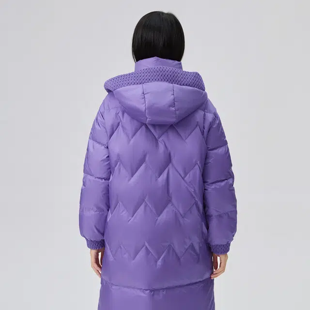 艾莱依 纯色蝴蝶结设计连帽长款羽绒服 女款