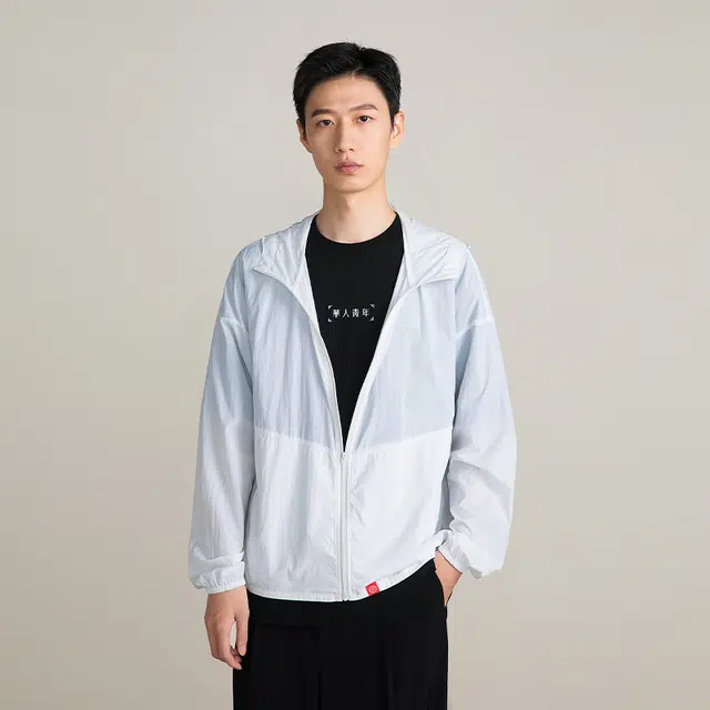 华人青年 薄款运动拉链透气连帽外套卫衣 男女同款