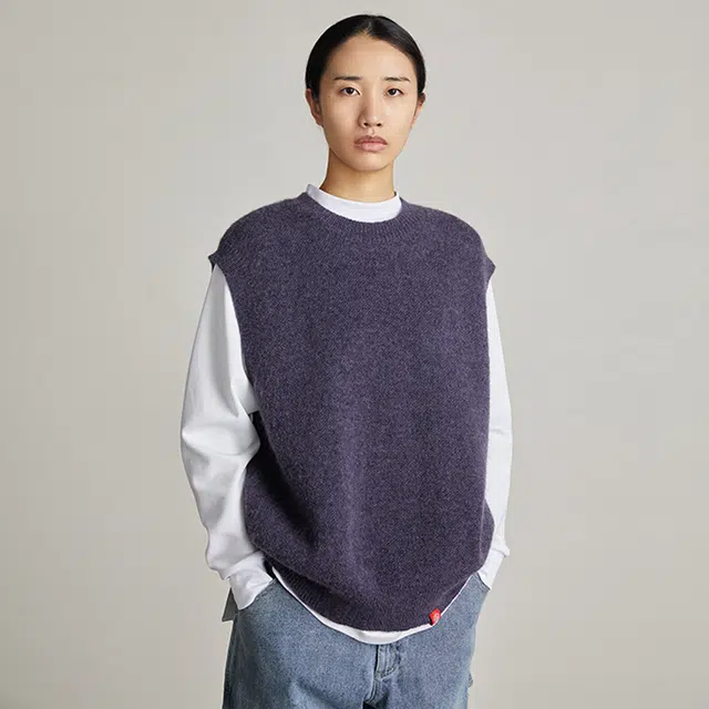 华人青年 纯色圆领马海毛羊毛衫马甲针织衫 男女同款
