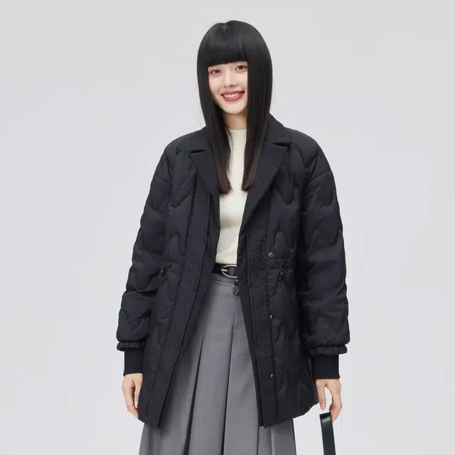 艾莱依 纯色收腰西装领修身假两件羽绒服 女款