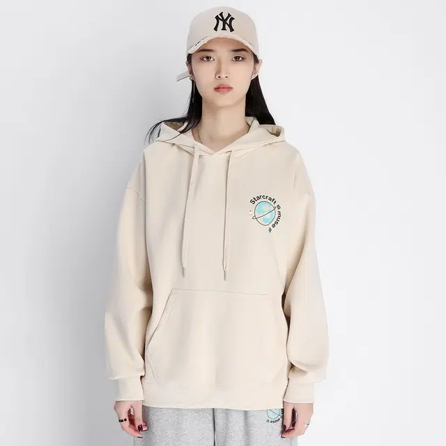星际者 趣味图案字母印花连帽套头宽松卫衣 男女同款