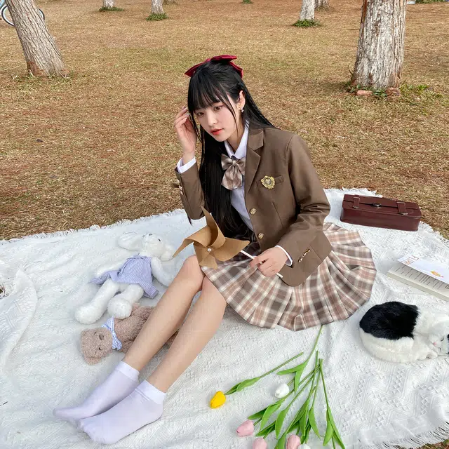 兔半眠 徽章西装外套百褶裙制服套装 女款