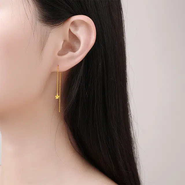 周六福 甜美气质花型 足金 按克计价 黄金耳线 女款