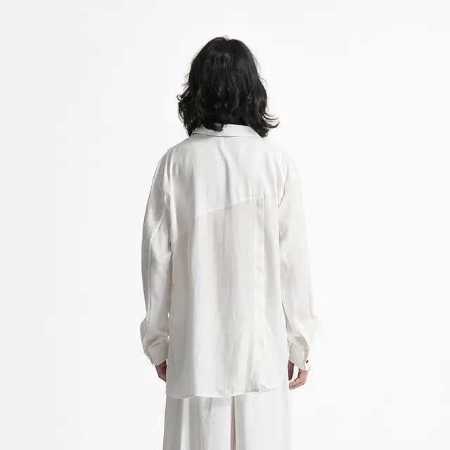 幻象者 纯色单排扣宽松长袖衬衫 男女同款 白色