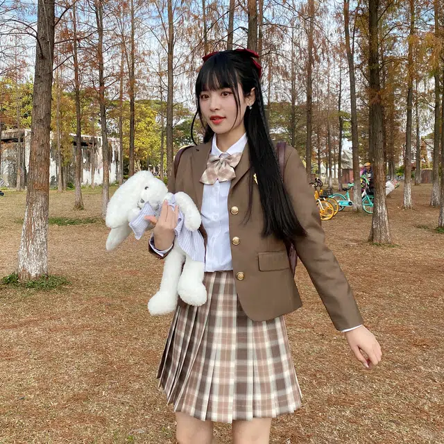 兔半眠 徽章西装外套百褶裙制服套装 女款