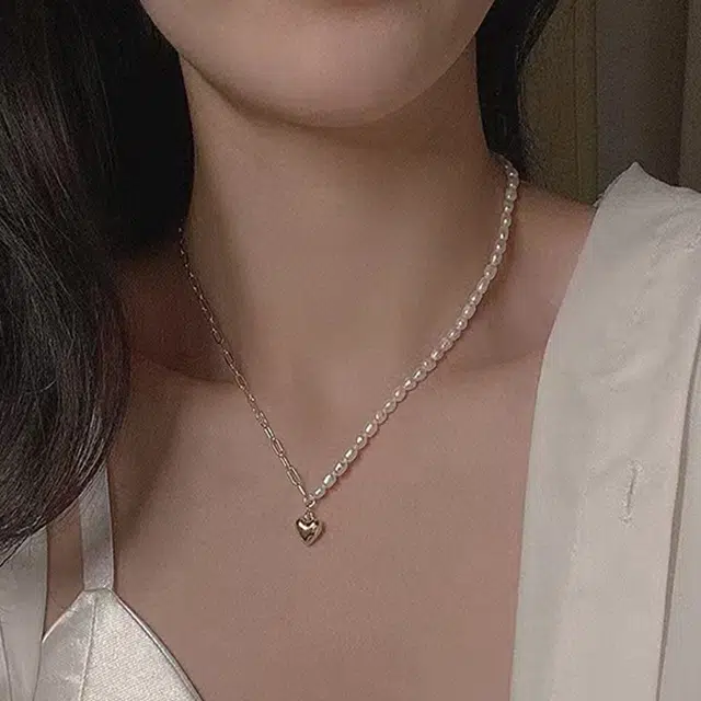 若觅 半糖金心 银镀金 淡水珍珠 项链 女款