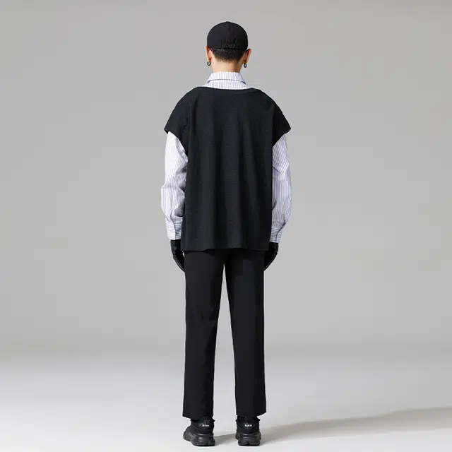 绘承 假两件拼接条纹长袖衬衫 男女同款 黑色