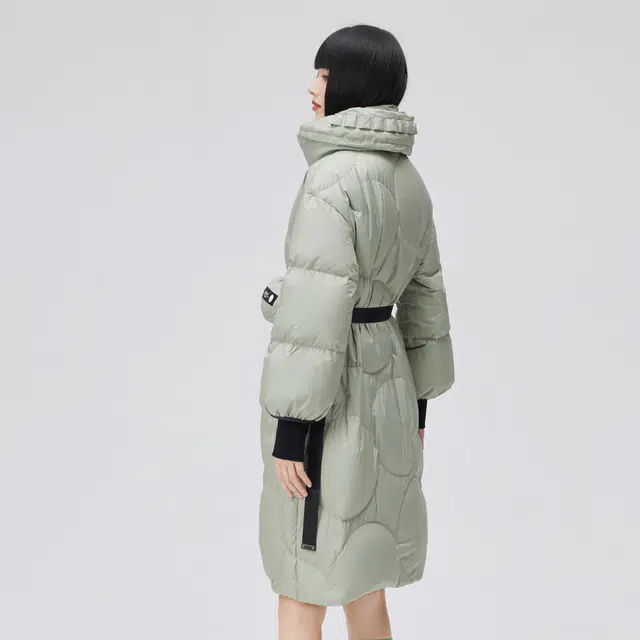 艾莱依 纯色可拆卸腰包双门襟长款羽绒服 女款