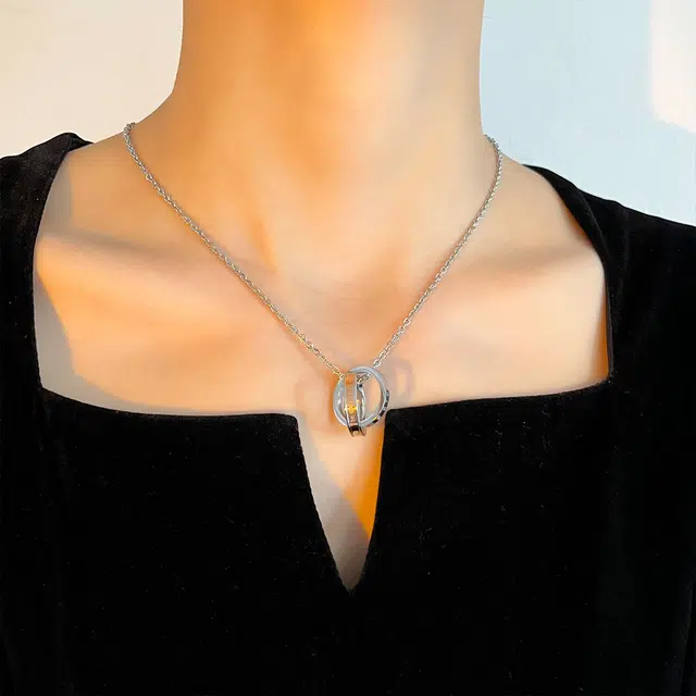 肯默莫比乌斯环项链 镶嵌锆石戒指吊坠   情侣款锁骨链男女一对 礼盒包装