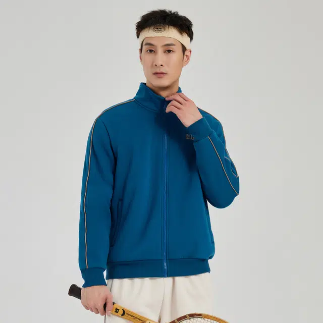 鸿星尔克 字母印花休闲开衫加绒加厚长袖卫衣 男款 深暮蓝