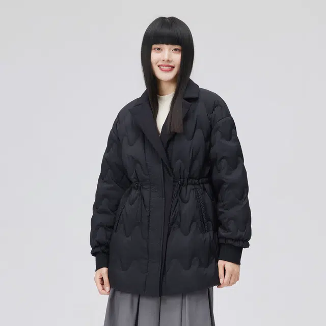 艾莱依 纯色收腰西装领修身假两件羽绒服 女款