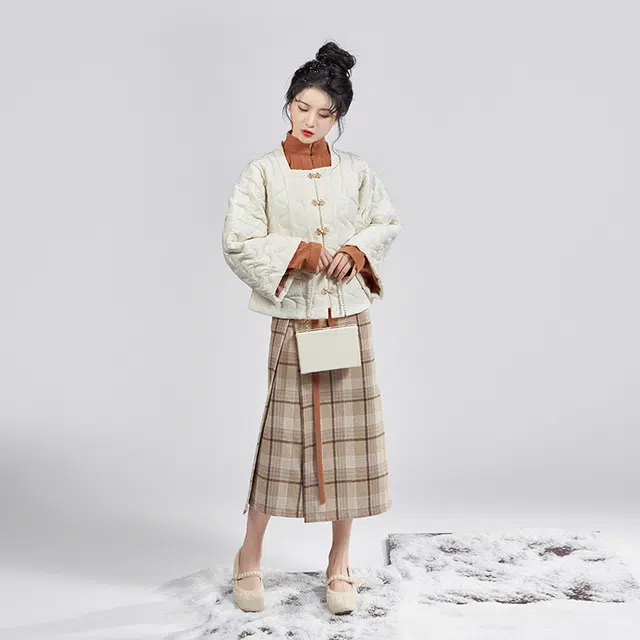 织造司 花生汤圆 方领半臂棉服汉元素立领宋旋裙日常原创明制汉服 女款 橘色
