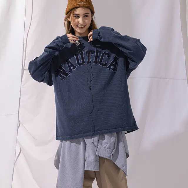 Nautica White Sail Logo Print Long Sleeve Tee