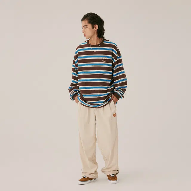 BEASTER Striped Crewneck Long Sleeve Tee