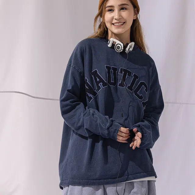 Nautica White Sail Logo Print Long Sleeve Tee