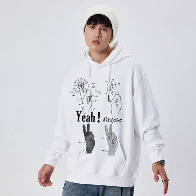 摇滚计划 创意手绘图案印花连帽套头卫衣 男女同款