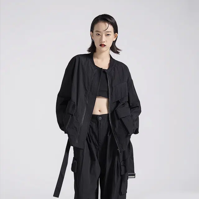幻象者 纯色拉链工装夹克 男女同款 黑色