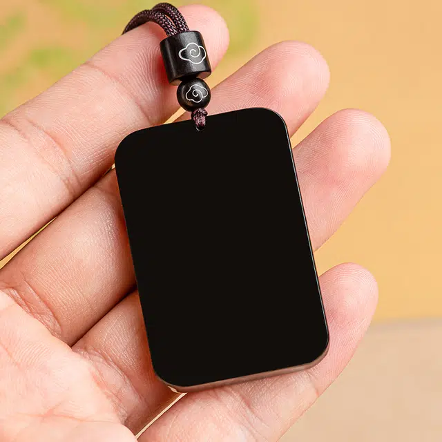 月斐 墨玉无事牌玉坠复古国潮系列本命年转运平安如意无事玉佩编绳 玉石 项链 男女同款情侣款