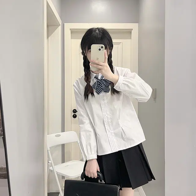 东鲸岁时记 纯色翻领单排扣长袖 紫川附中衬衫 女款