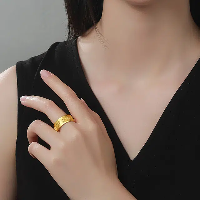 赛菲尔 实心百福活口指环金手饰 黄金足金 戒指 男女同款情侣款