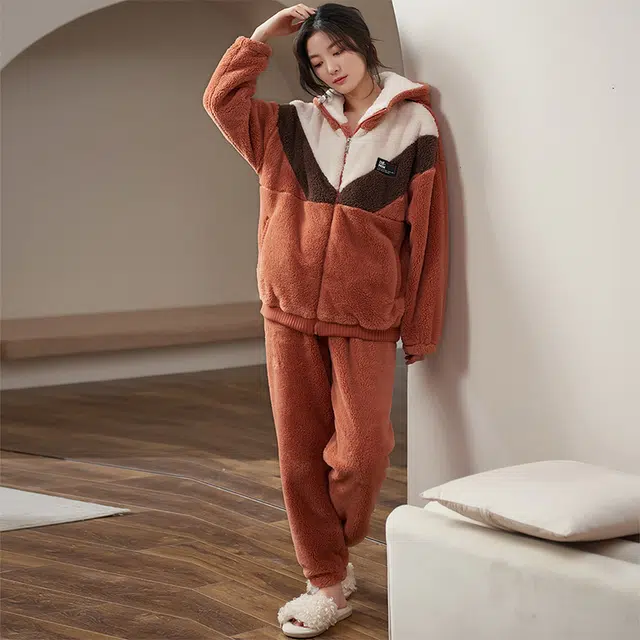 小情歌 珊瑚绒睡衣 冬季 加厚加绒保暖御寒家居服 女款  拼色