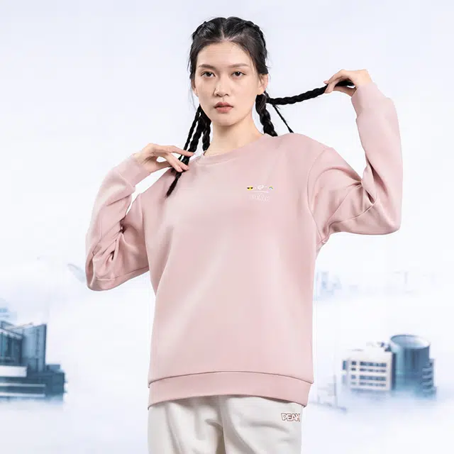 匹克 纯色圆领运动休闲套头长袖卫衣 女款 凌霄粉