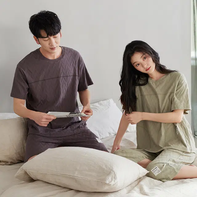 可人儿 凉感棉短袖七分短裤睡衣设计感宽松可外穿家居服套装 春夏季 情侣款