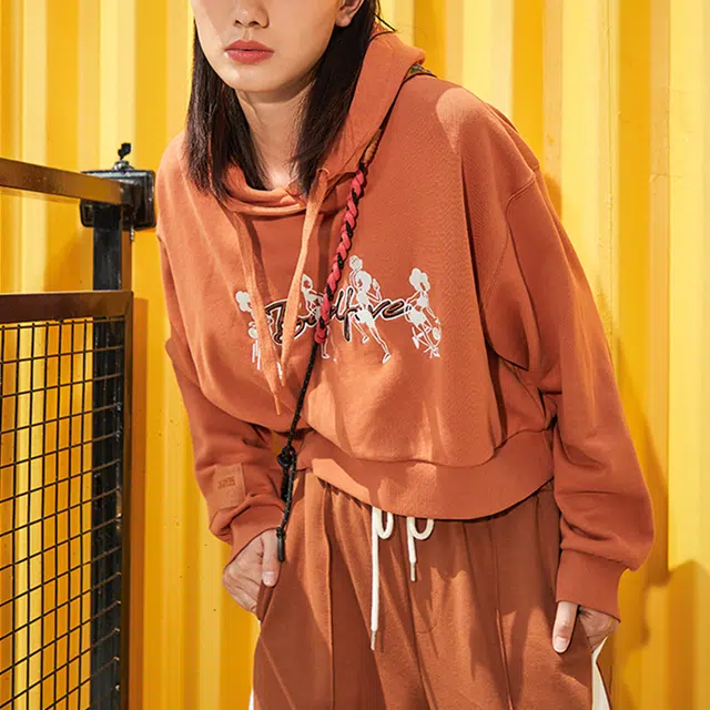 李宁 宽松套头运动连帽卫衣 女款 琥珀棕