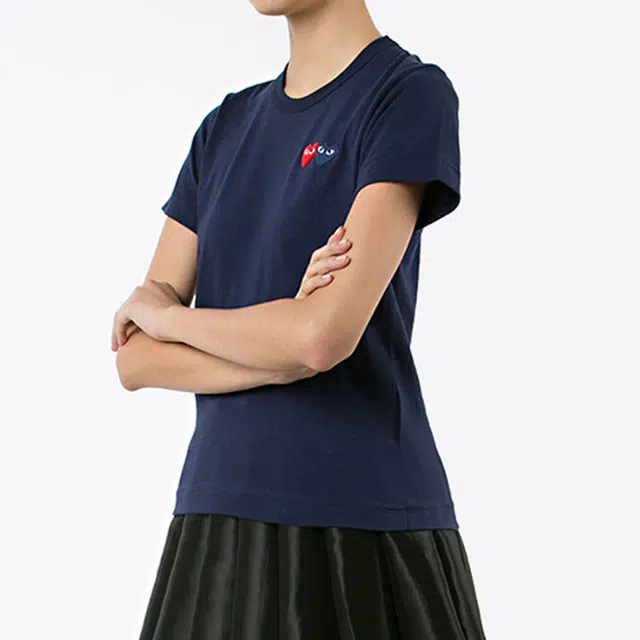 CDG Play Double Heart T-Shirt Navy T