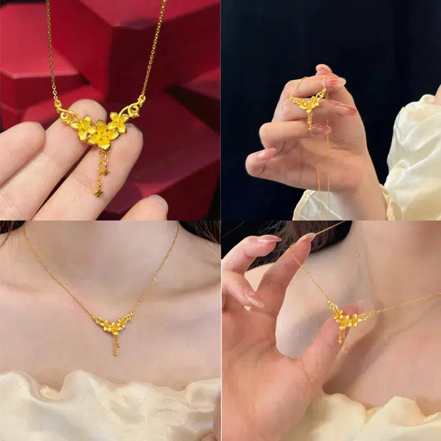 周大福 珠宝首饰优雅丁香花朵朵花开锁骨链妈妈母亲 光沙 足金 按克计价 实心黄金项链 女款