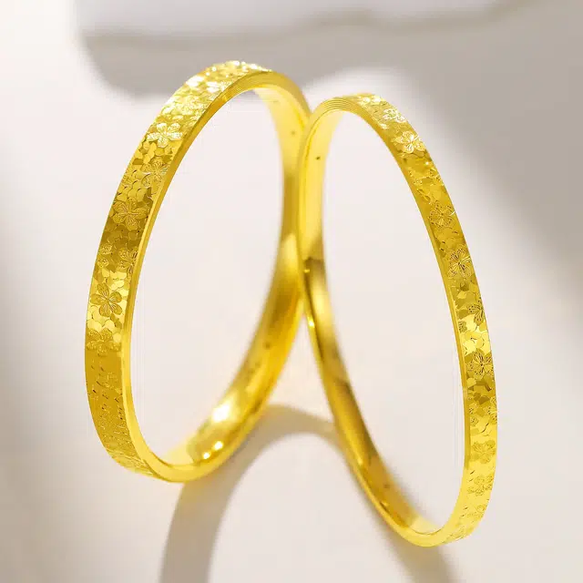 金至福 闪耀樱花 碎冰冰花卉 新中式轻奢显白贵气 足金 按克计价 黄金手镯 女款