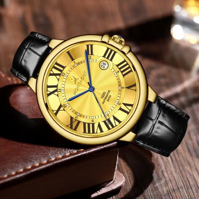 梦特娇 法国巴黎轻奢品牌 男款腕表经典商务简约 手表 金表 学生 爸爸父亲 职场人员 礼袋礼盒装 石英机芯 精钢表带 男女同款 金色表盘