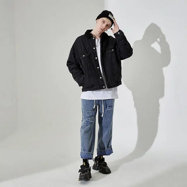 木村三社 和平鸽字母印花牛仔外套 男女同款 黑色