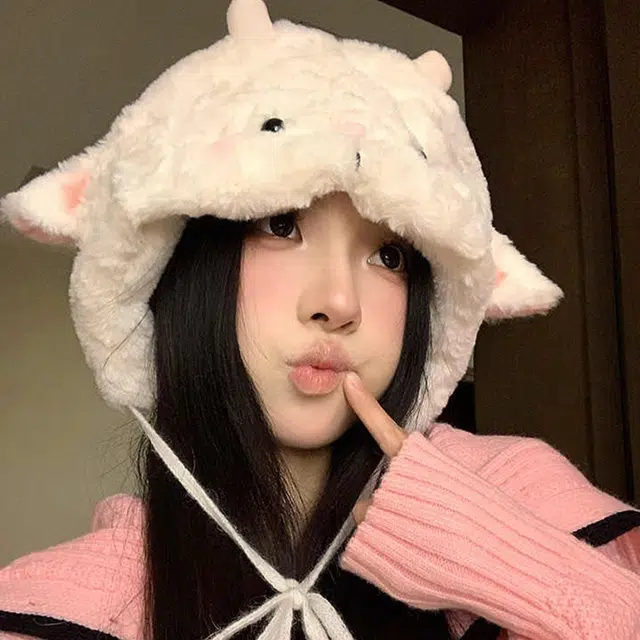 雅鹿 日系可爱小绵羊毛绒雷锋帽冬季保暖加厚甜美百搭学生加绒护耳帽 聚酯纤维 绒线帽 男女同款情侣款 礼盒装