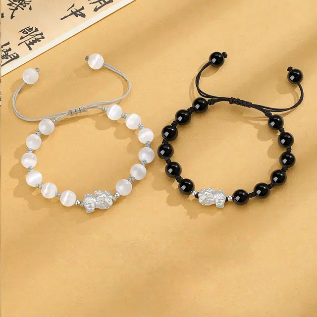 久爱 国潮貔貅吞金兽宝宝平安编织新中式国潮浪漫气质 猫眼石 玉石手链 男女同款情侣款