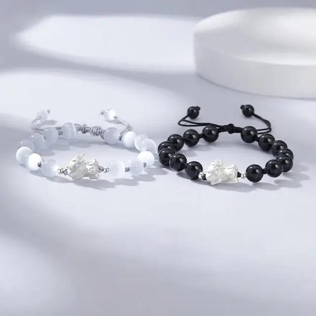 久爱 国潮貔貅吞金兽宝宝平安编织新中式国潮浪漫气质 猫眼石 玉石手链 男女同款情侣款