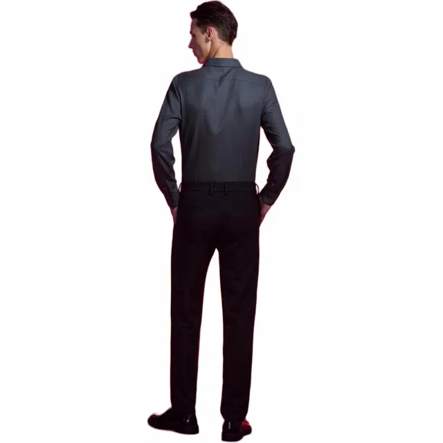 依文 纯色尖领耐磨长袖衬衫 男款 墨绿色