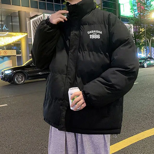 大白鲨 基础款纯色品牌字母印花户外宽松大码立领高街面包服加厚保暖棉服 男女同款