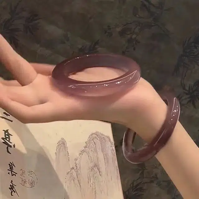 喜福礼 紫玉凝香古香古色透亮 新中式汉服润宇清冷旗袍 玉髓 手镯 女款