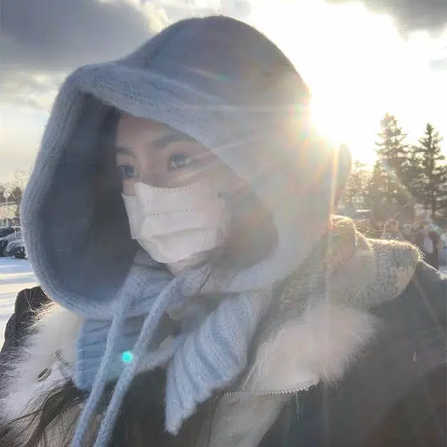 浪莎 可爱兔子巴拉克拉法冬季保暖百搭针织一体 涤纶 帽子 女款