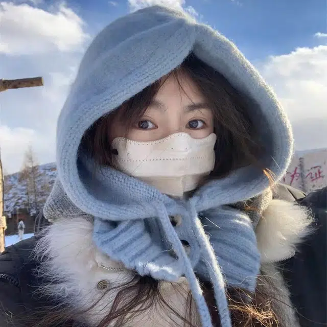 浪莎 可爱兔子巴拉克拉法冬季保暖百搭针织一体 涤纶 帽子 女款