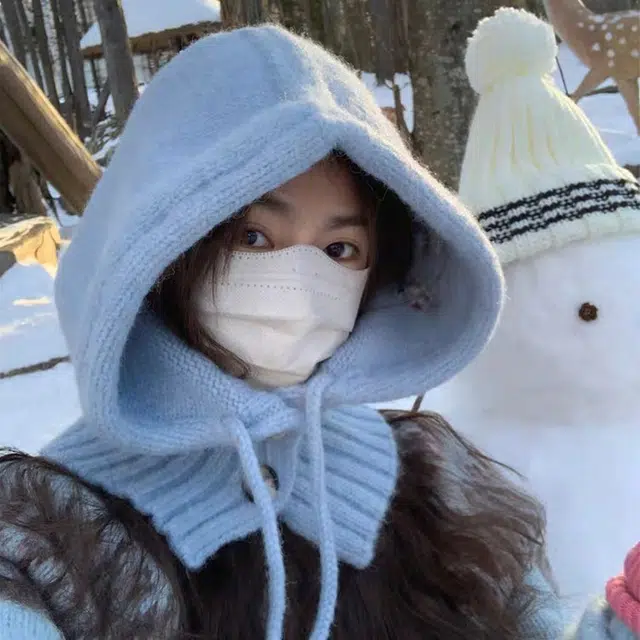 浪莎 可爱兔子巴拉克拉法冬季保暖百搭针织一体 涤纶 帽子 女款