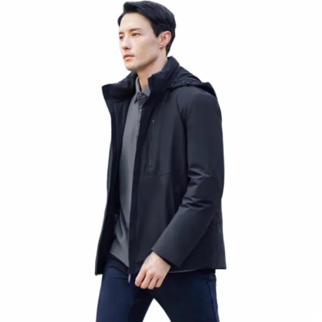 迪柯尼 黑标系列 户外保暖连帽羽绒服 男款 深宝蓝